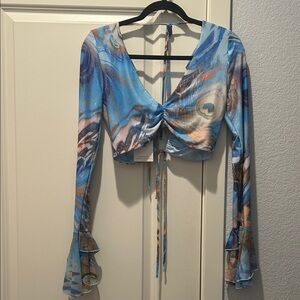 NWT Outcast Chic Blue Peacock Women's Blouse - L